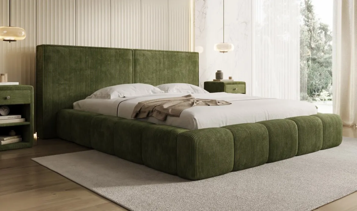 Designer Polsterbett Elise in Cord mit Stauraum