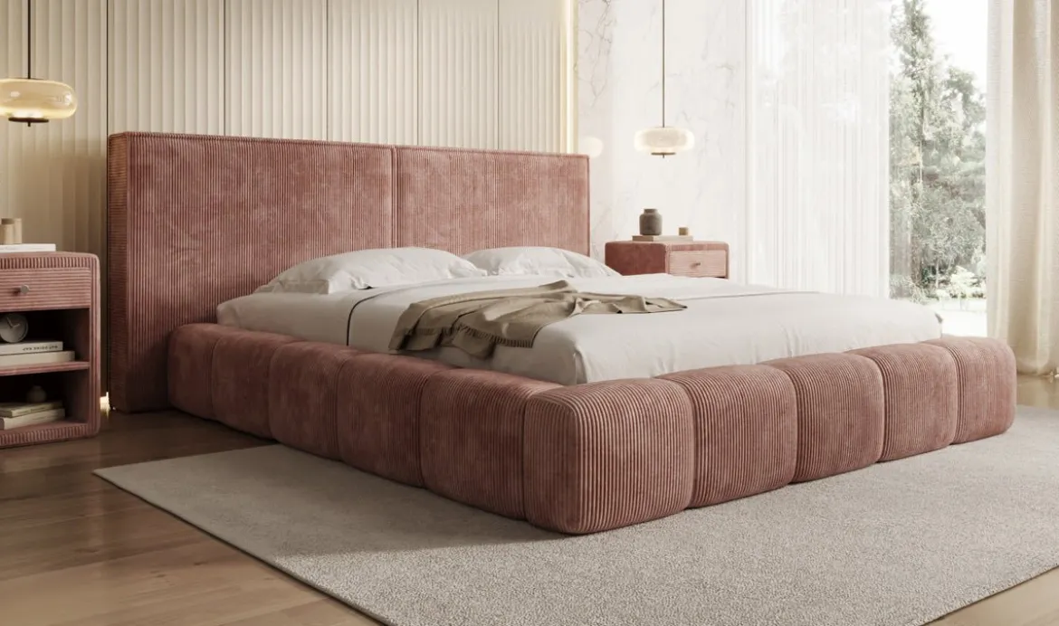 Designer Polsterbett Elise in Cord mit Stauraum