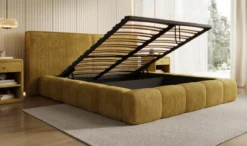 Designer Polsterbett Elise in Cord mit Stauraum