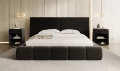 Designer Polsterbett Elise in Strukturstoff mit Stauraum
