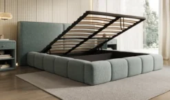 Designer Polsterbett Elise in Strukturstoff mit Stauraum