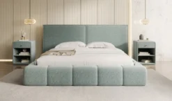 Designer Polsterbett Elise in Strukturstoff mit Stauraum