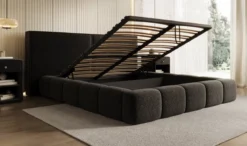Designer Polsterbett Elise in Strukturstoff mit Stauraum