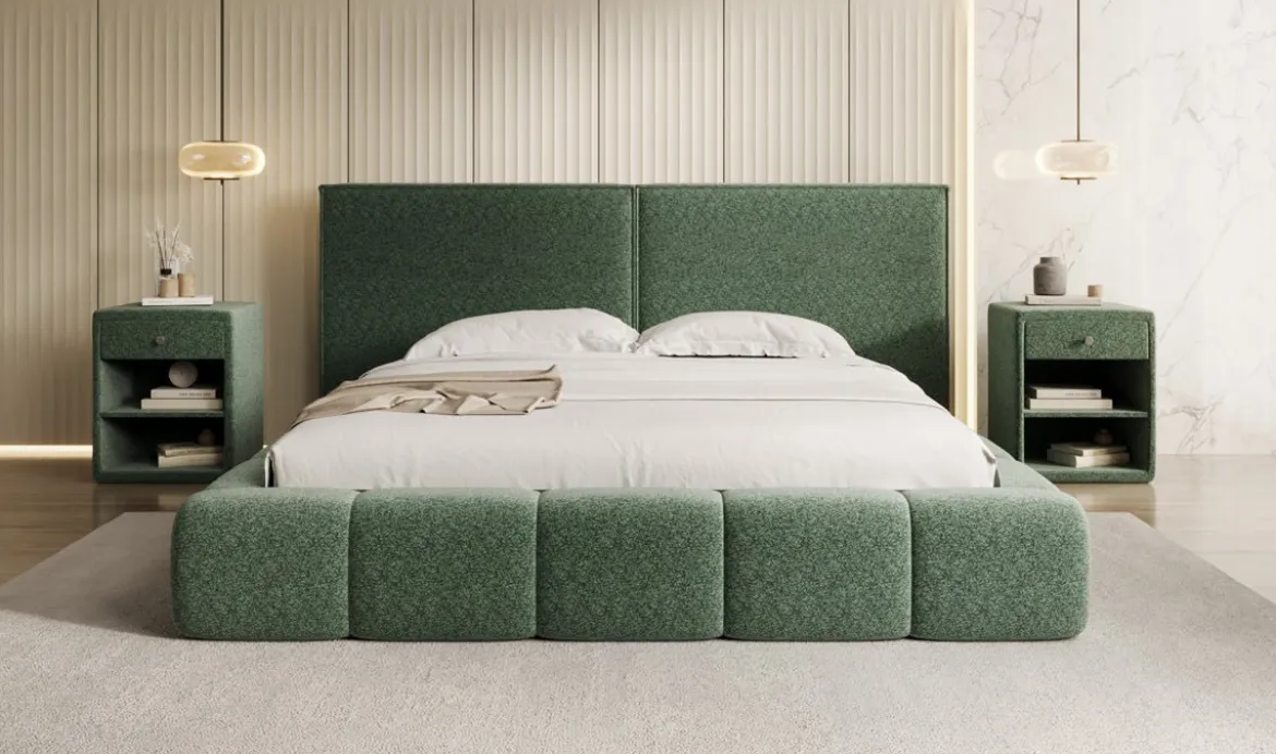 Designer Polsterbett Elise in Strukturstoff mit Stauraum