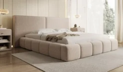 Designer Polsterbett Elise in Strukturstoff mit Stauraum