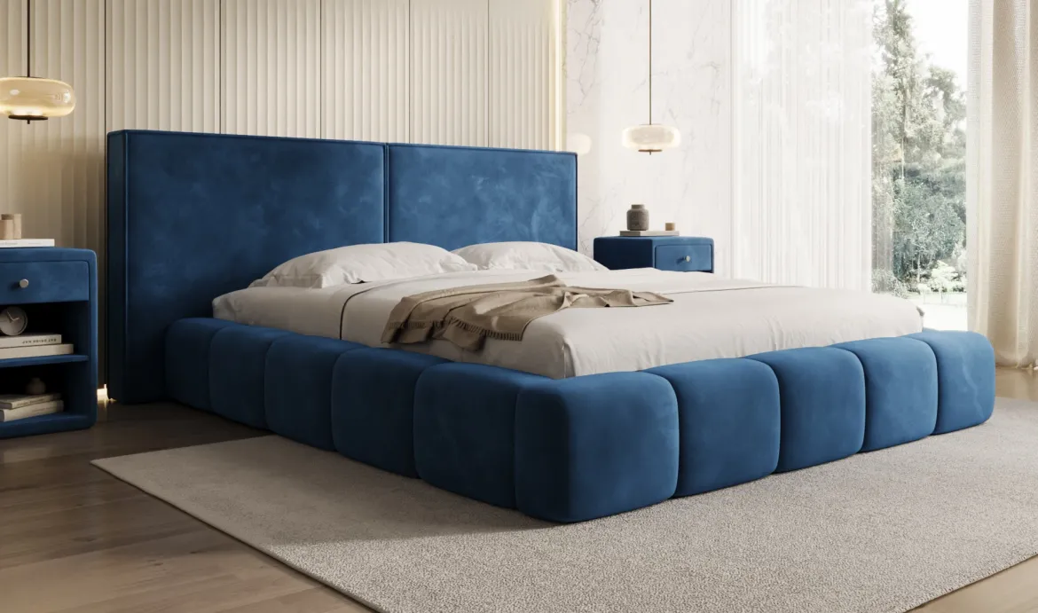 Designer Polsterbett Elise in Samt mit Stauraum