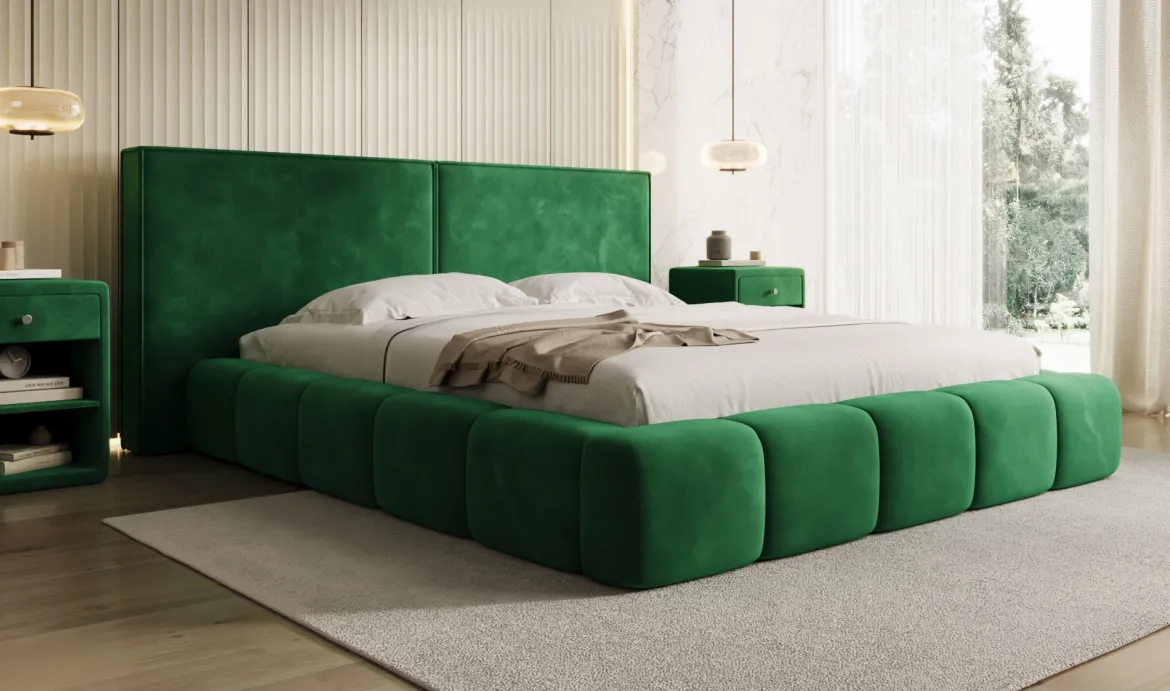 Designer Polsterbett Elise in Samt mit Stauraum