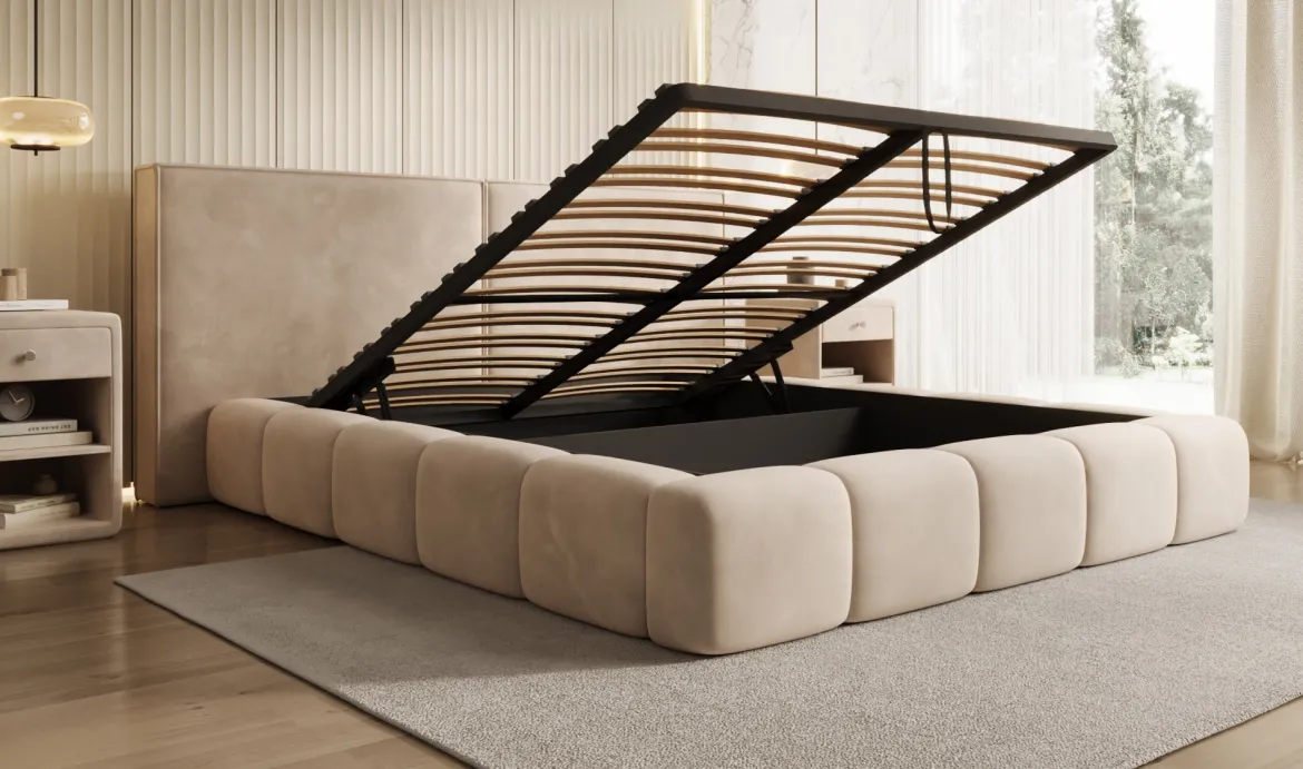 Designer Polsterbett Elise in Samt mit Stauraum