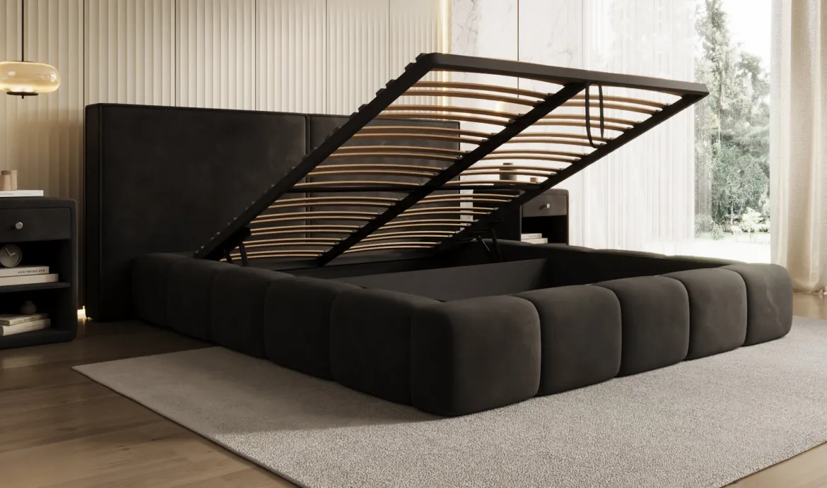 Designer Polsterbett Elise in Samt mit Stauraum