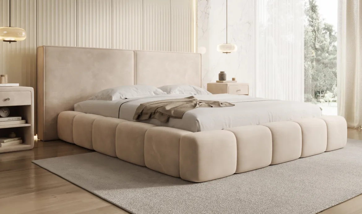 Designer Polsterbett Elise in Samt mit Stauraum