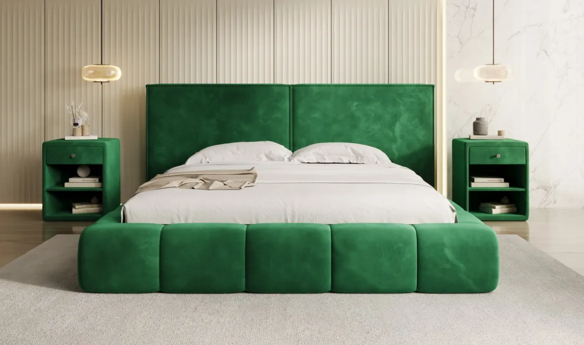 Designer Polsterbett Elise in Samt mit Stauraum