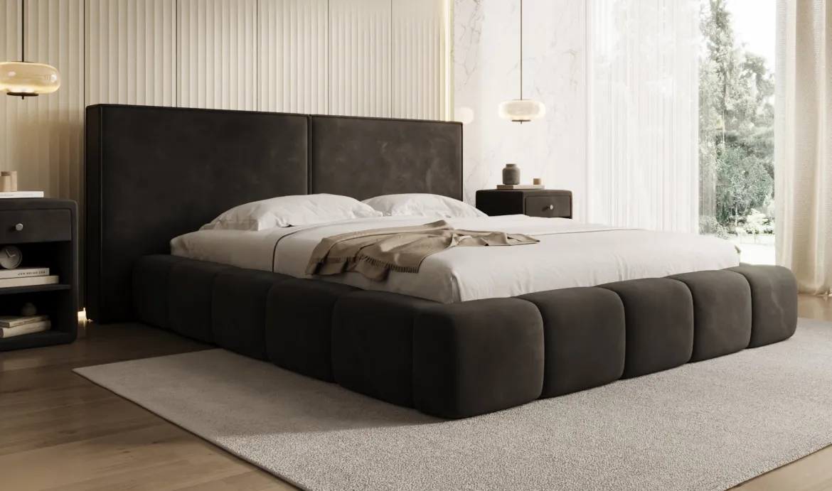 Designer Polsterbett Elise in Samt mit Stauraum