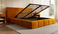 Designer Polsterbett Elise in Samt mit Stauraum