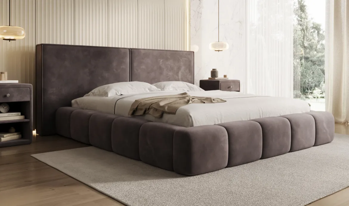 Designer Polsterbett Elise in Samt mit Stauraum