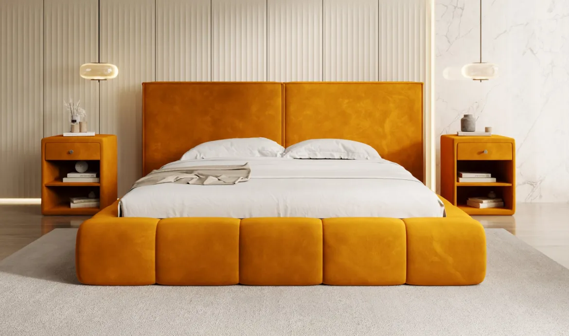 Designer Polsterbett Elise in Samt mit Stauraum