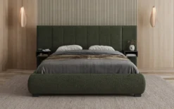 Designer Polsterbett Elvara in Bouclé mit Stauraum