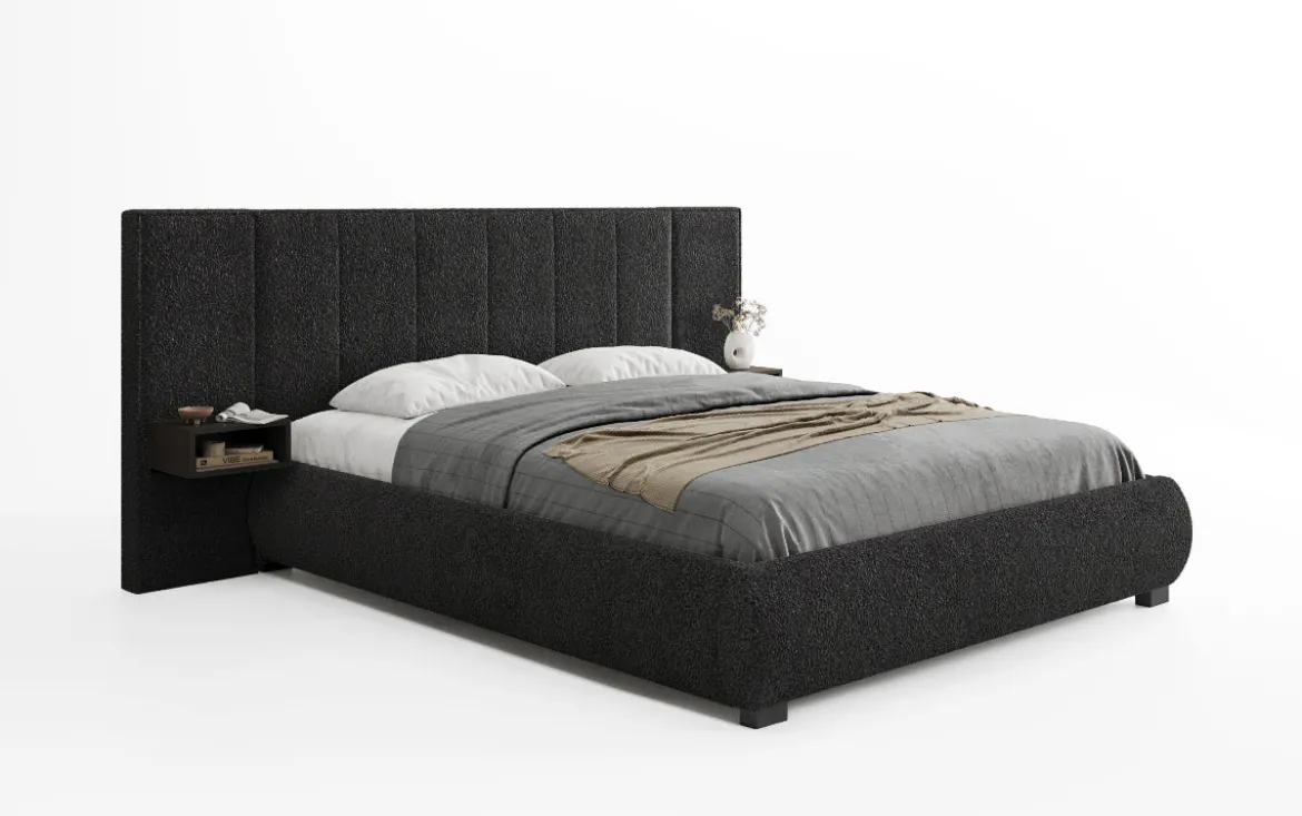 Designer Polsterbett Elvara in Bouclé mit Stauraum