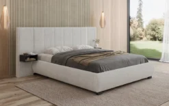 Designer Polsterbett Elvara in Bouclé mit Stauraum