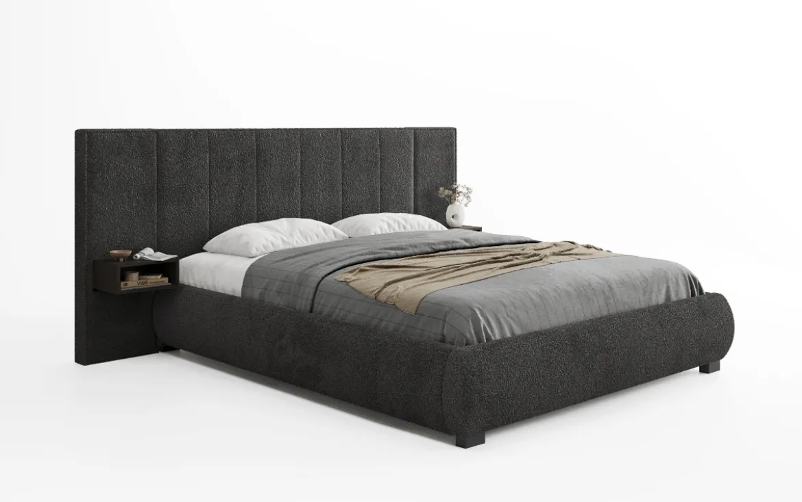 Designer Polsterbett Elvara in Bouclé mit Stauraum