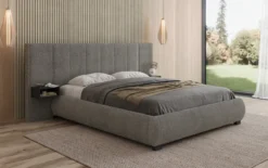 Designer Polsterbett Elvara in Bouclé mit Stauraum