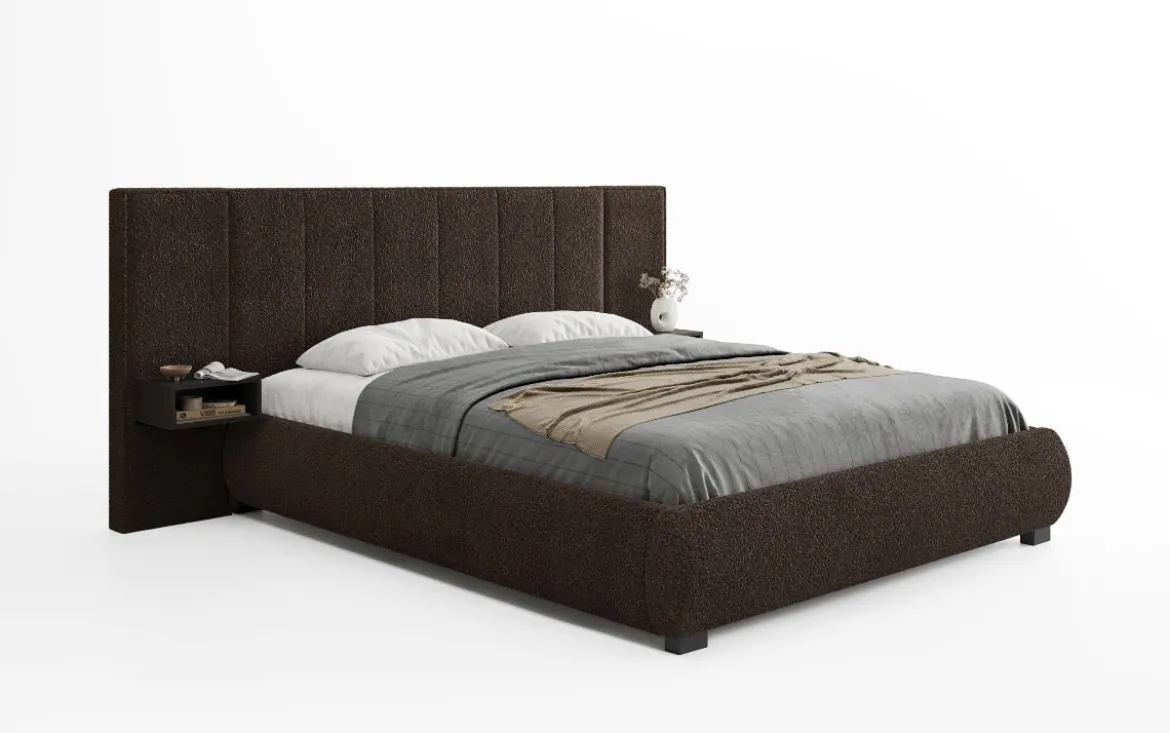 Designer Polsterbett Elvara in Bouclé mit Stauraum