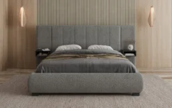 Designer Polsterbett Elvara in Bouclé mit Stauraum