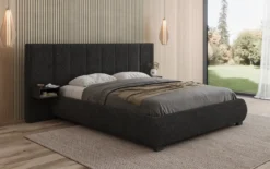 Designer Polsterbett Elvara in Bouclé mit Stauraum