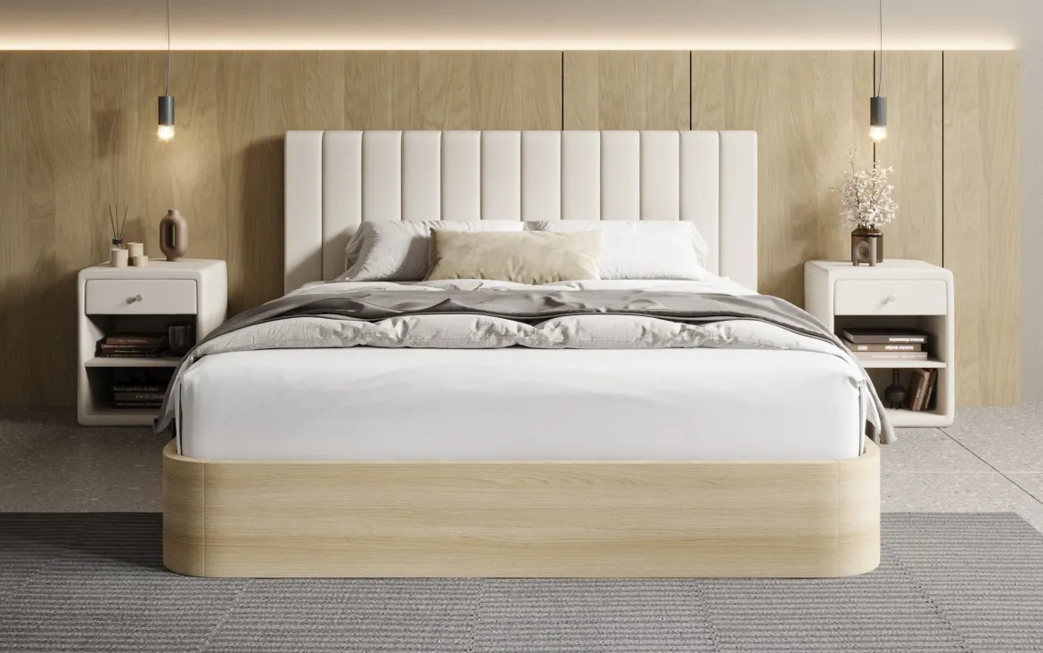 Designer Polsterbett Fiore Linea in Stoff mit Stauraum