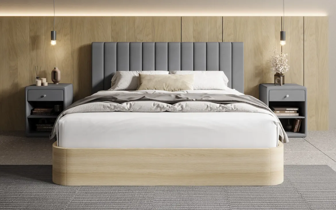 Designer Polsterbett Fiore Linea in Stoff mit Stauraum