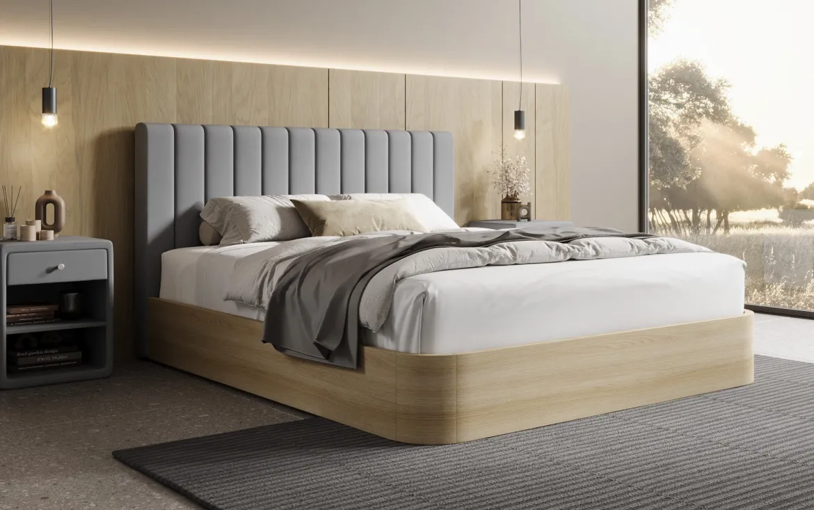 Designer Polsterbett Fiore Linea in Stoff mit Stauraum
