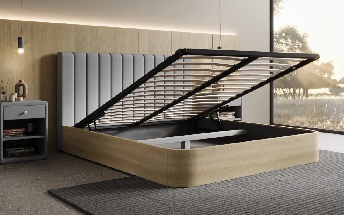 Designer Polsterbett Fiore Linea in Stoff mit Stauraum