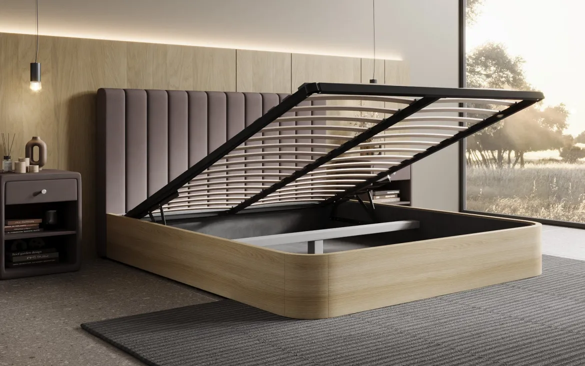 Designer Polsterbett Fiore Linea in Stoff mit Stauraum