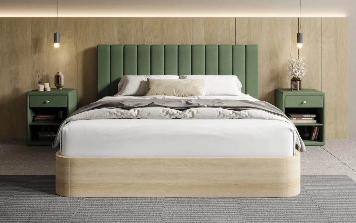 Designer Polsterbett Fiore Linea in Stoff mit Stauraum