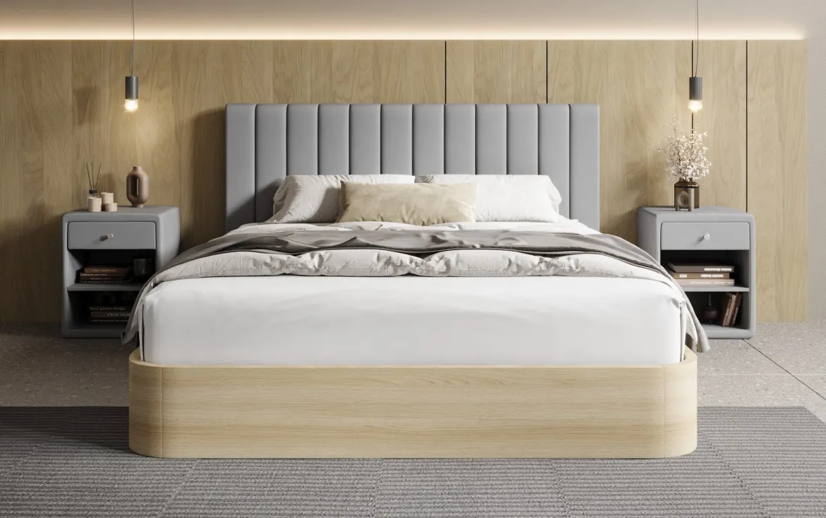 Designer Polsterbett Fiore Linea in Stoff mit Stauraum