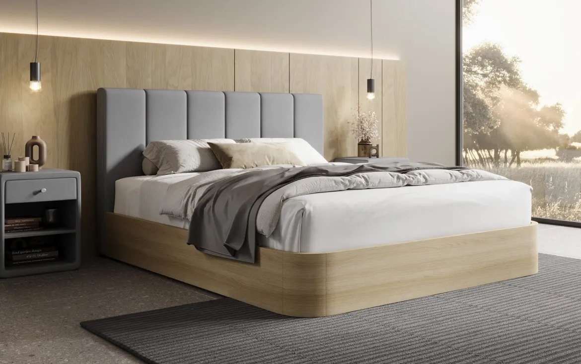 Designer Polsterbett Fiore Piano in Stoff mit Stauraum