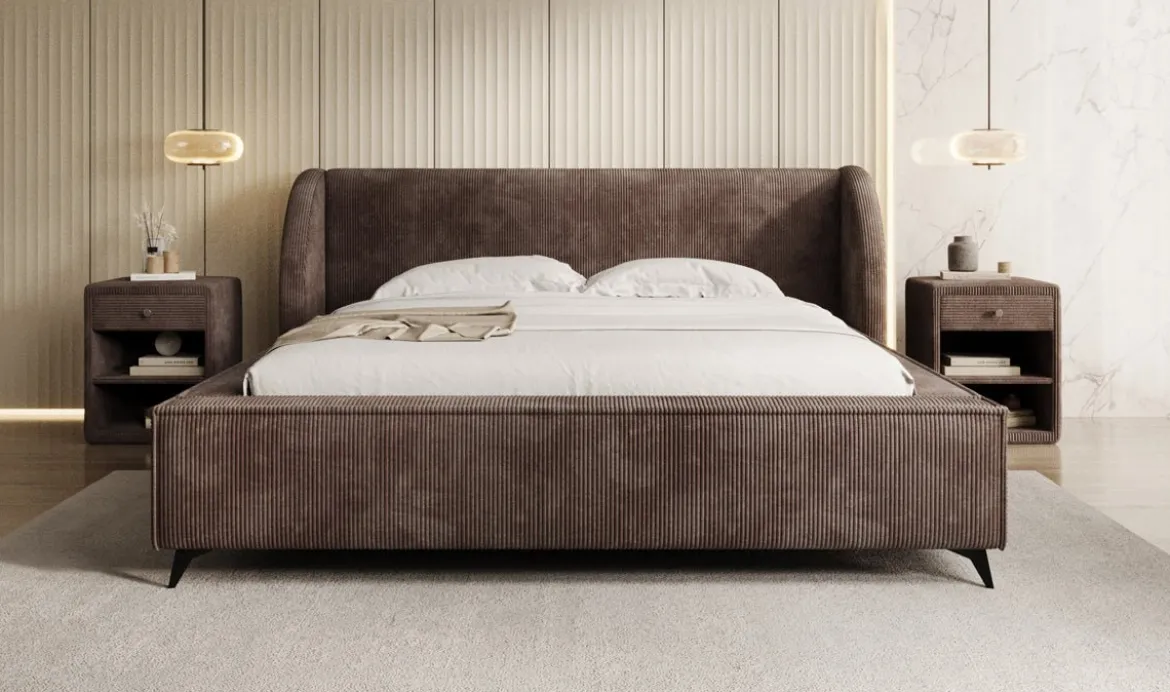 Designer Polsterbett Freya Cord mit Stauraum