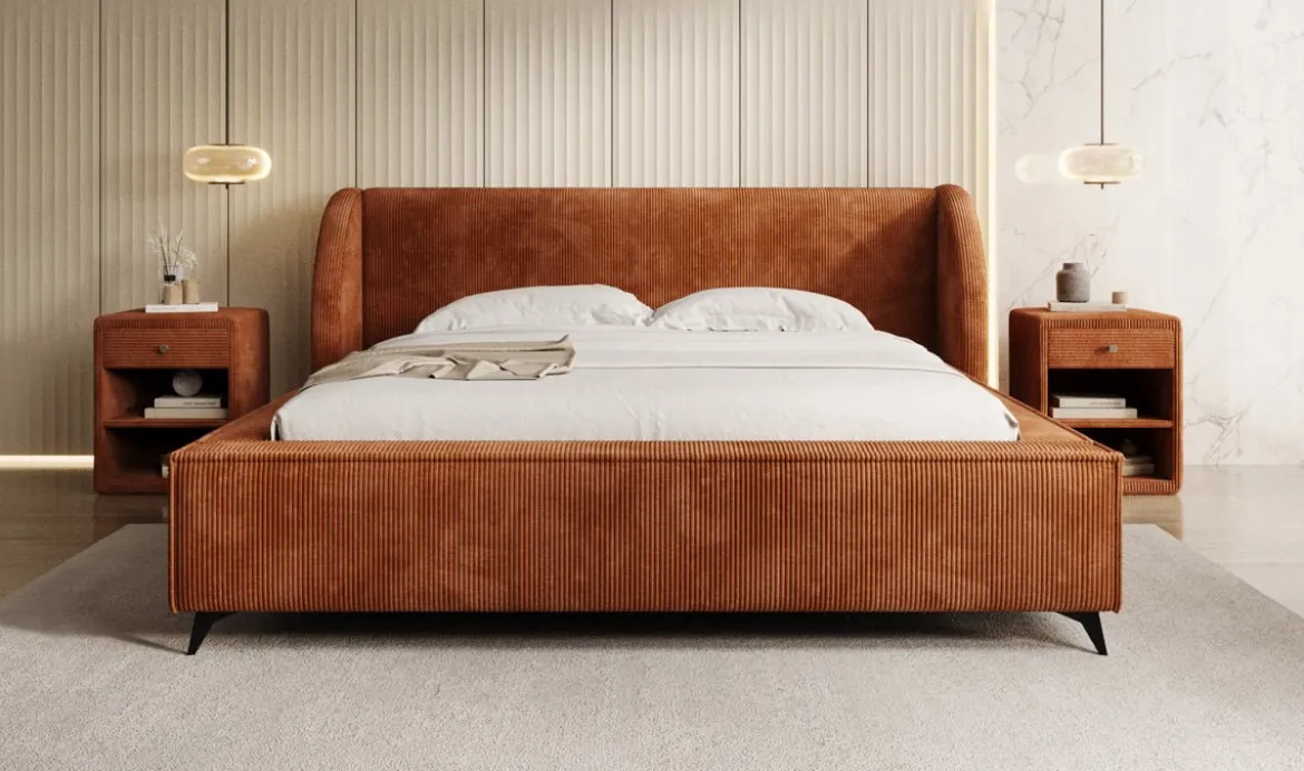 Designer Polsterbett Freya Cord mit Stauraum