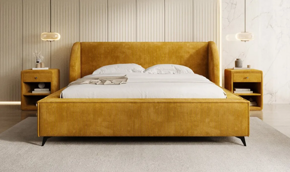 Designer Polsterbett Freya Cord mit Stauraum