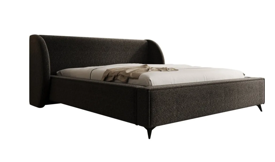 Designer Polsterbett Freya in Strukturstoff mit Stauraum