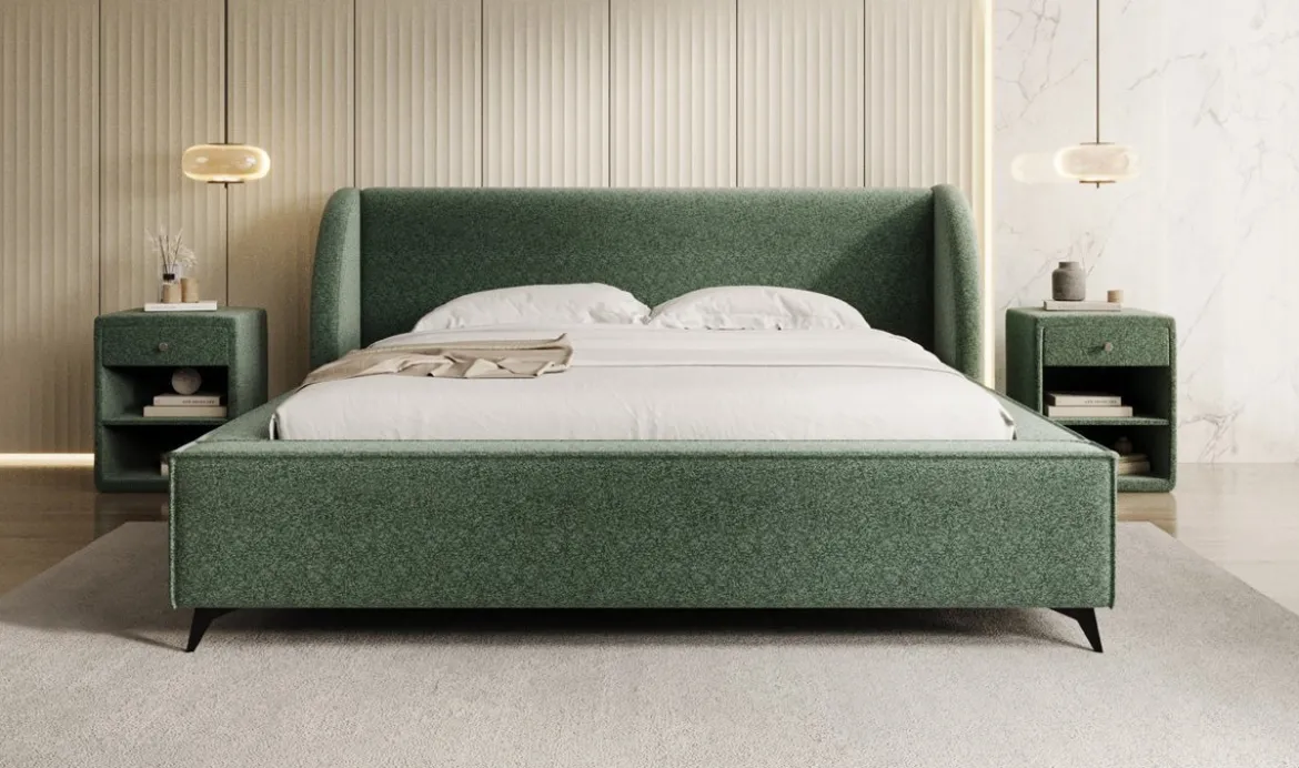 Designer Polsterbett Freya in Strukturstoff mit Stauraum