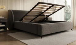 Designer Polsterbett Freya in Strukturstoff mit Stauraum
