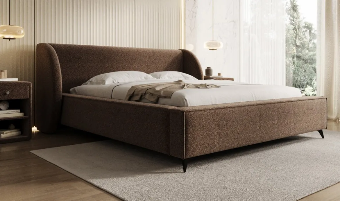 Designer Polsterbett Freya in Strukturstoff mit Stauraum