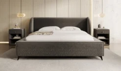 Designer Polsterbett Freya in Strukturstoff mit Stauraum