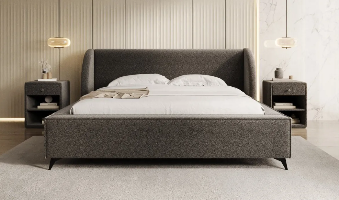 Designer Polsterbett Freya in Strukturstoff mit Stauraum