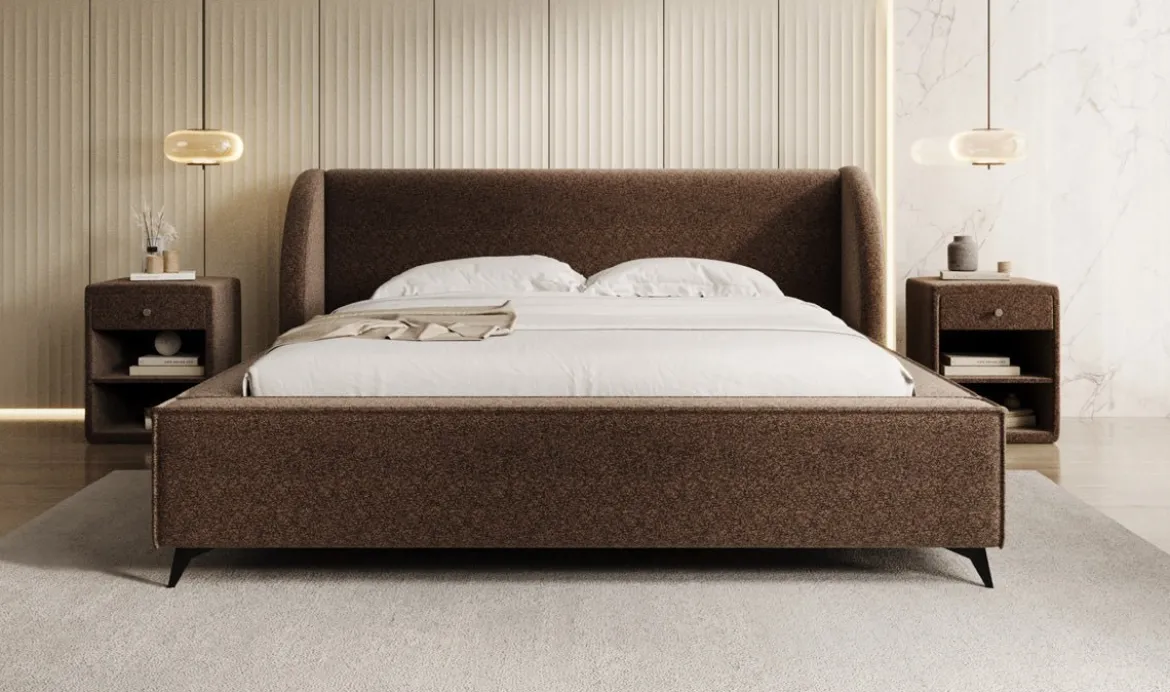 Designer Polsterbett Freya in Strukturstoff mit Stauraum