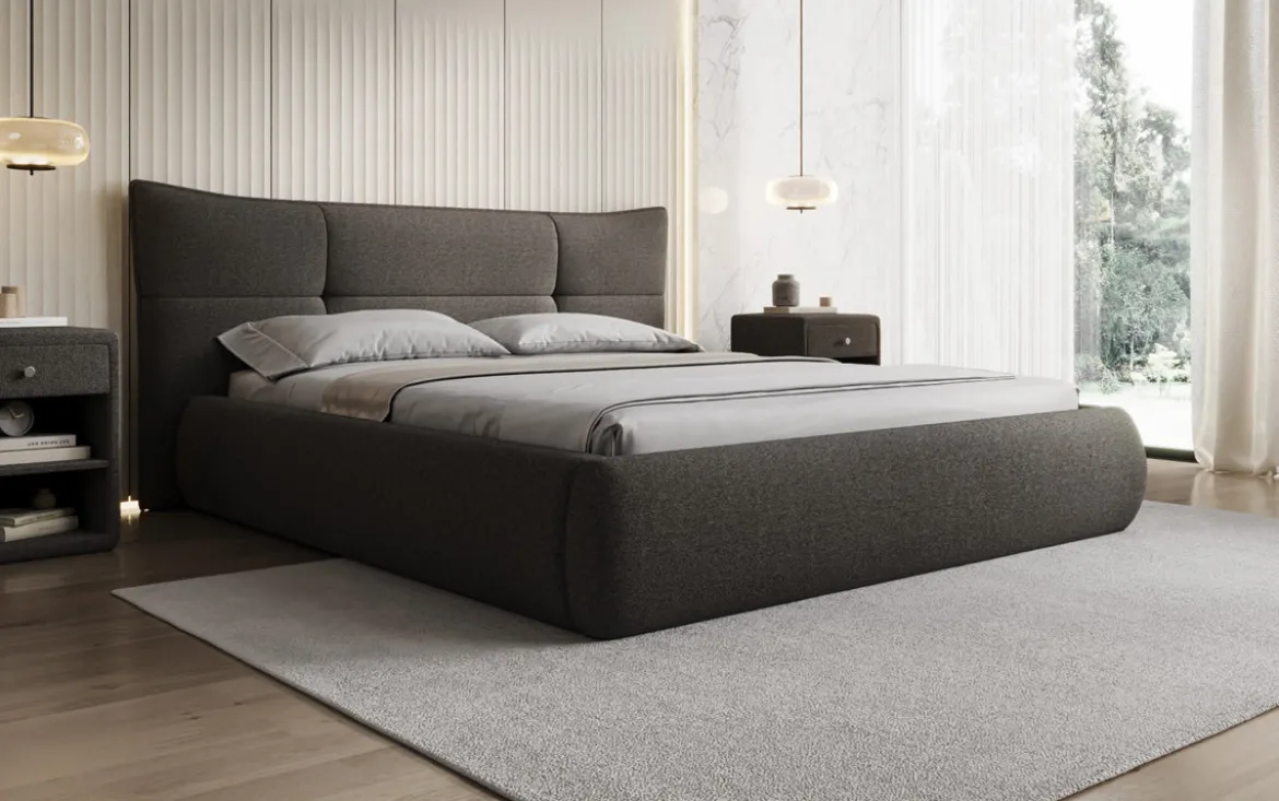 Designer Polsterbett Gioia in Teddy Bouclé mit Stauraum