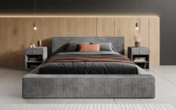 Designer Polsterbett Harmon in Cord mit Stauraum