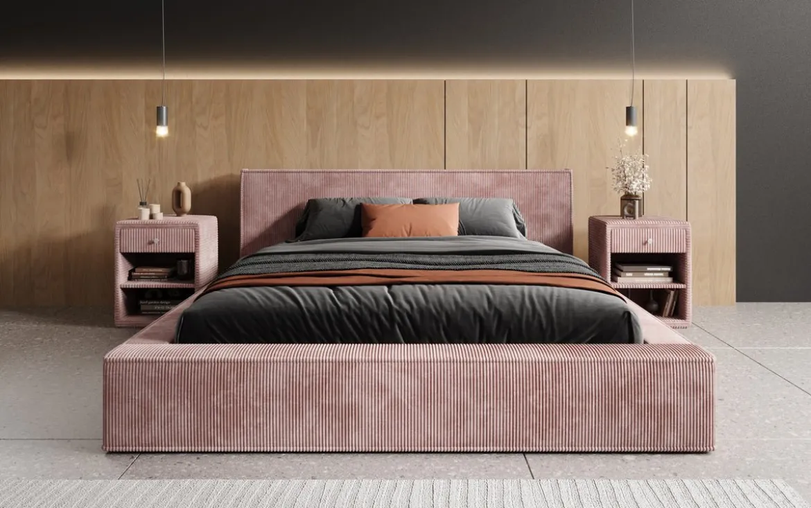 Designer Polsterbett Harmon in Cord mit Stauraum
