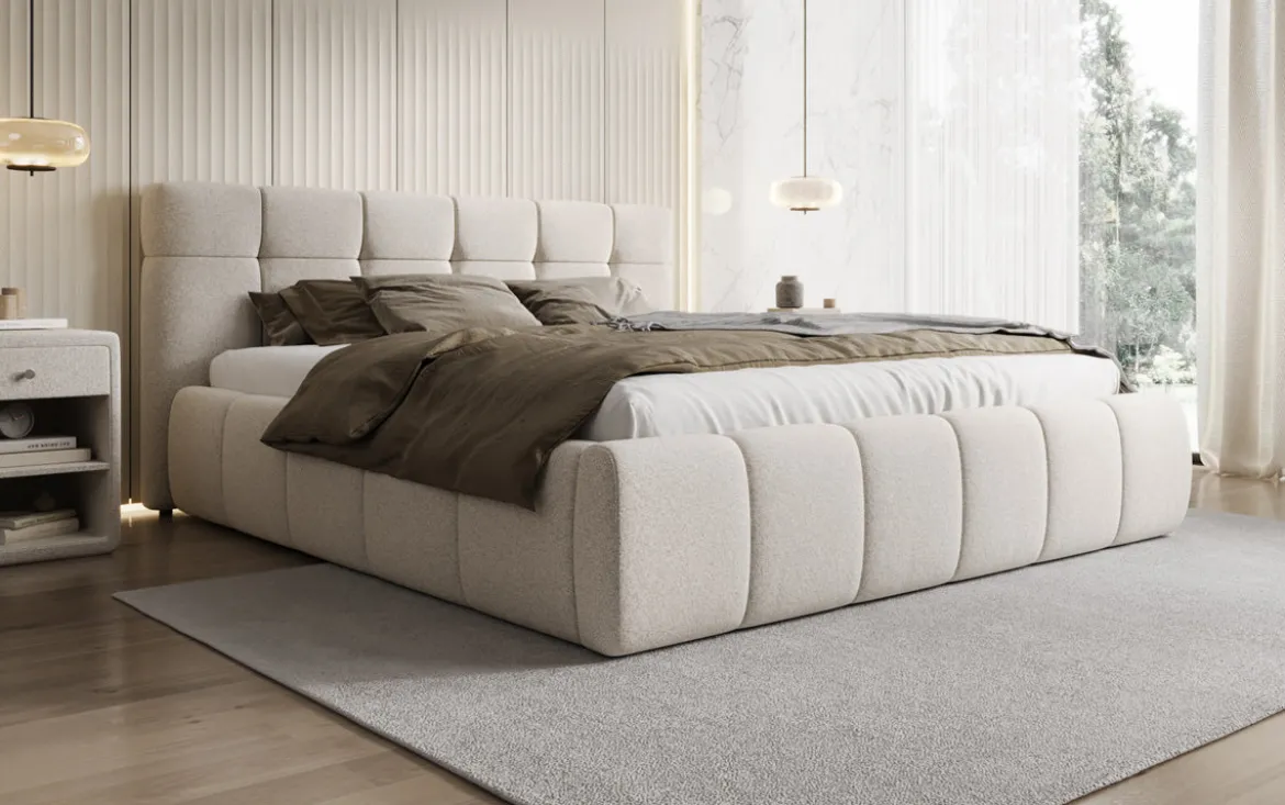Designer Polsterbett Helena in Strukturstoff mit Stauraum