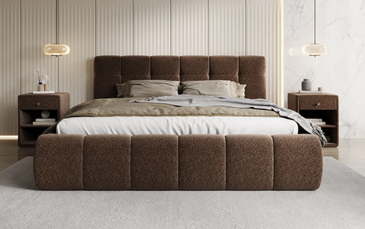 Designer Polsterbett Helena in Strukturstoff mit Stauraum